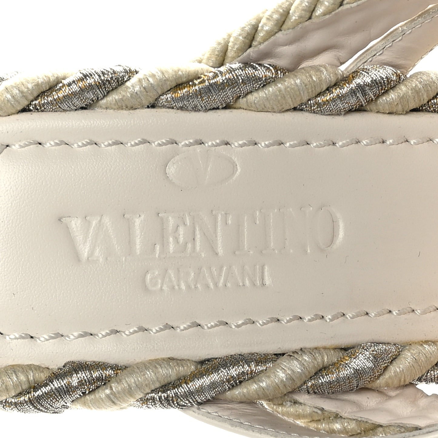 Calfskin Silk Rockstud Torchon Espadrille Wedge 25/95mm Slide Sandals 35 Light Ivory