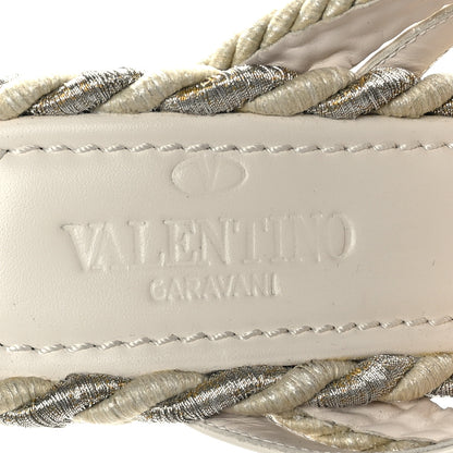 Valentino Garavani Calfskin Silk Rockstud Torchon Espadrille Wedge 25/95mm Slide Sandals 35 Light Ivory 7 of 8