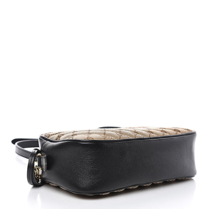 Gucci Monogram Matelasse Diagonal Small GG Marmont Chain Shoulder Bag Beige Black 3 of 10