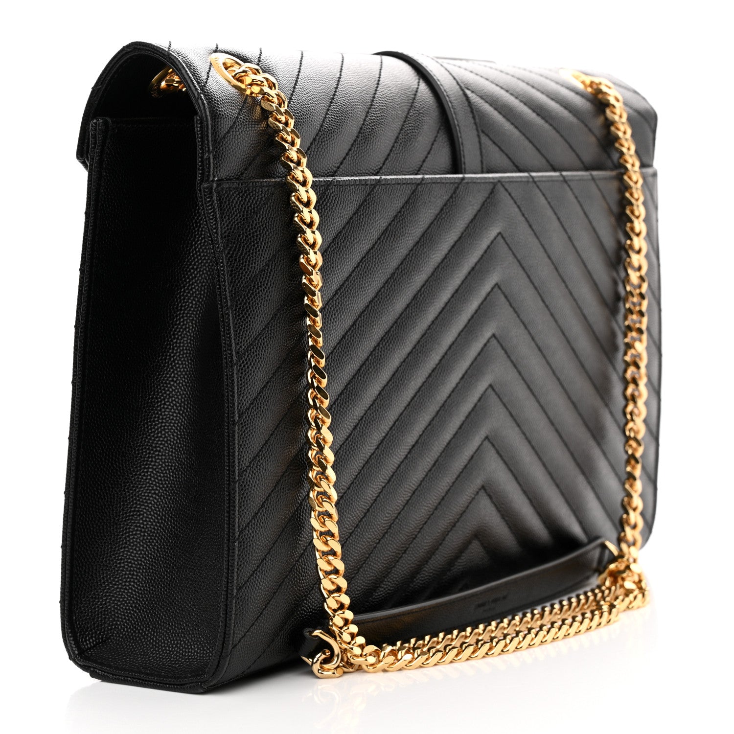 Saint Laurent Grain De Poudre Matelasse Chevron Large Monogram Satchel Black 3 of 10