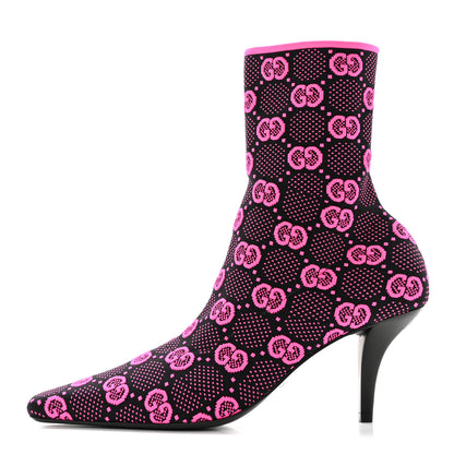 Gucci Technical Jersey Knit GG Monogram Square G 75mm Ankle Boots 38.5 Black Neon Fucsia 1 of 9