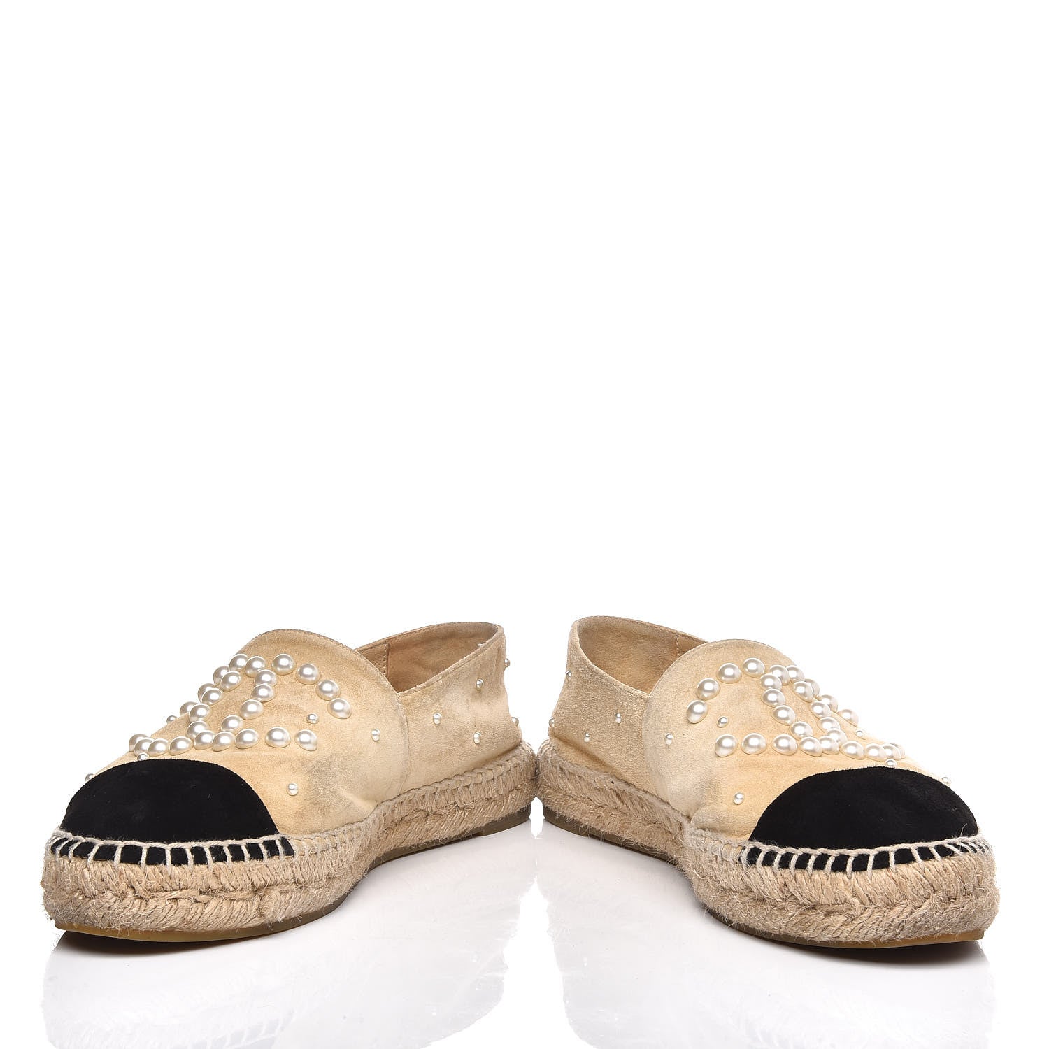 Chanel Suede Pearl CC Espadrilles 37 Beige Black 5 of 9