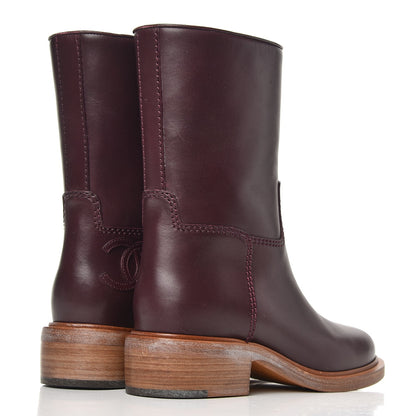 Chanel Calfskin CC Short Boots 37 Burgundy 4 of 11