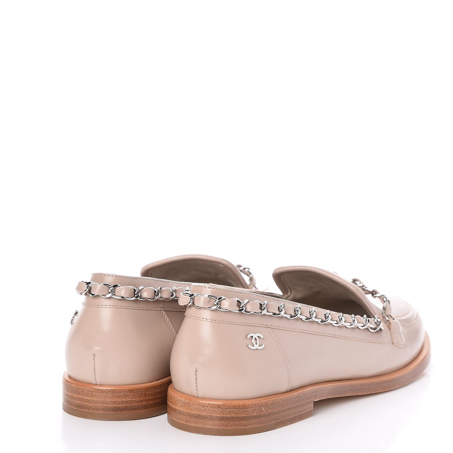 Calfskin Chain Mocassin Loafers 35 Beige