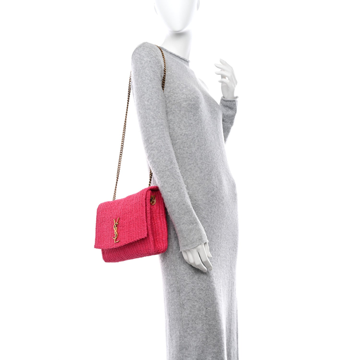 Saint Laurent Raffia Medium Monogram Kate Satchel Pink 2 of 9