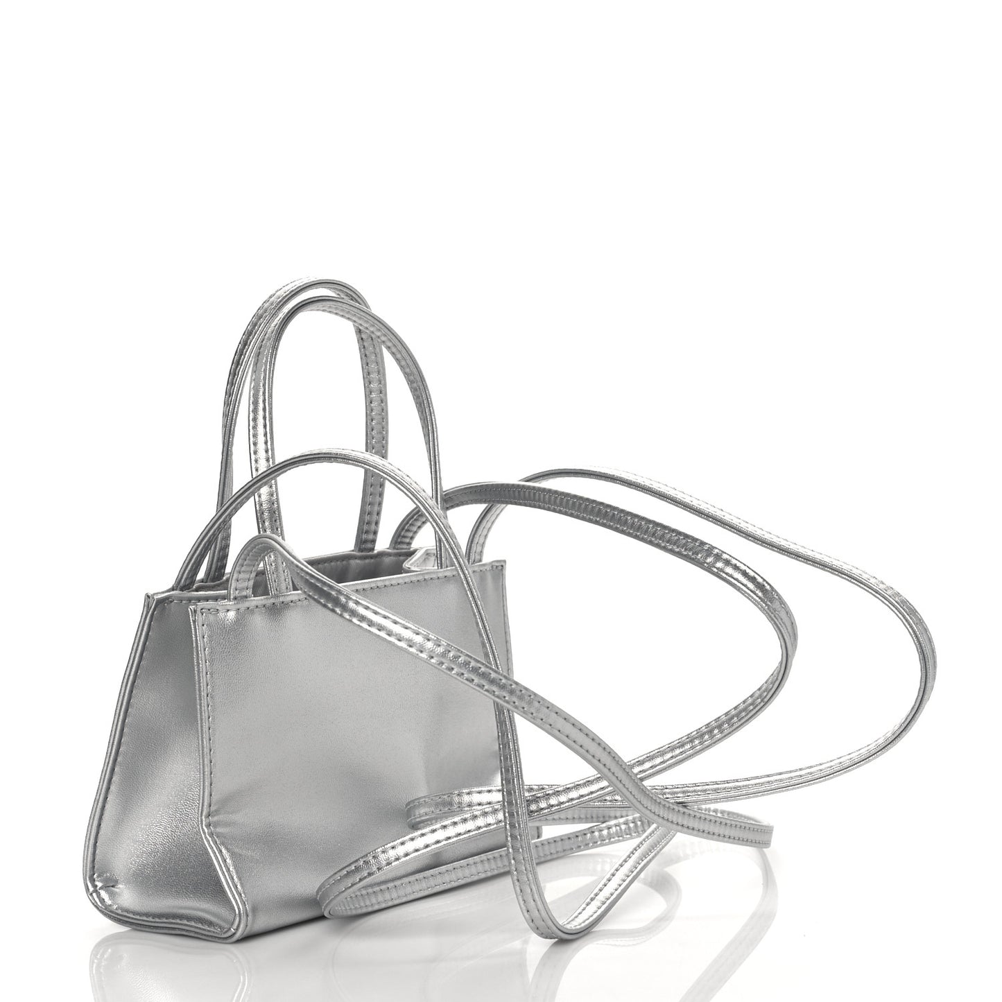Metallic Vegan Leather Small Shopping Bag Silver
