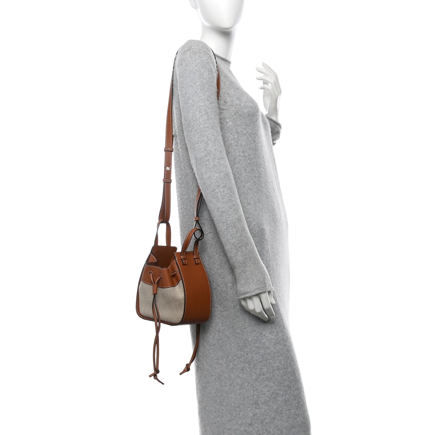 Calfskin Canvas Mini Hammock Shoulder Bag Natural Tan