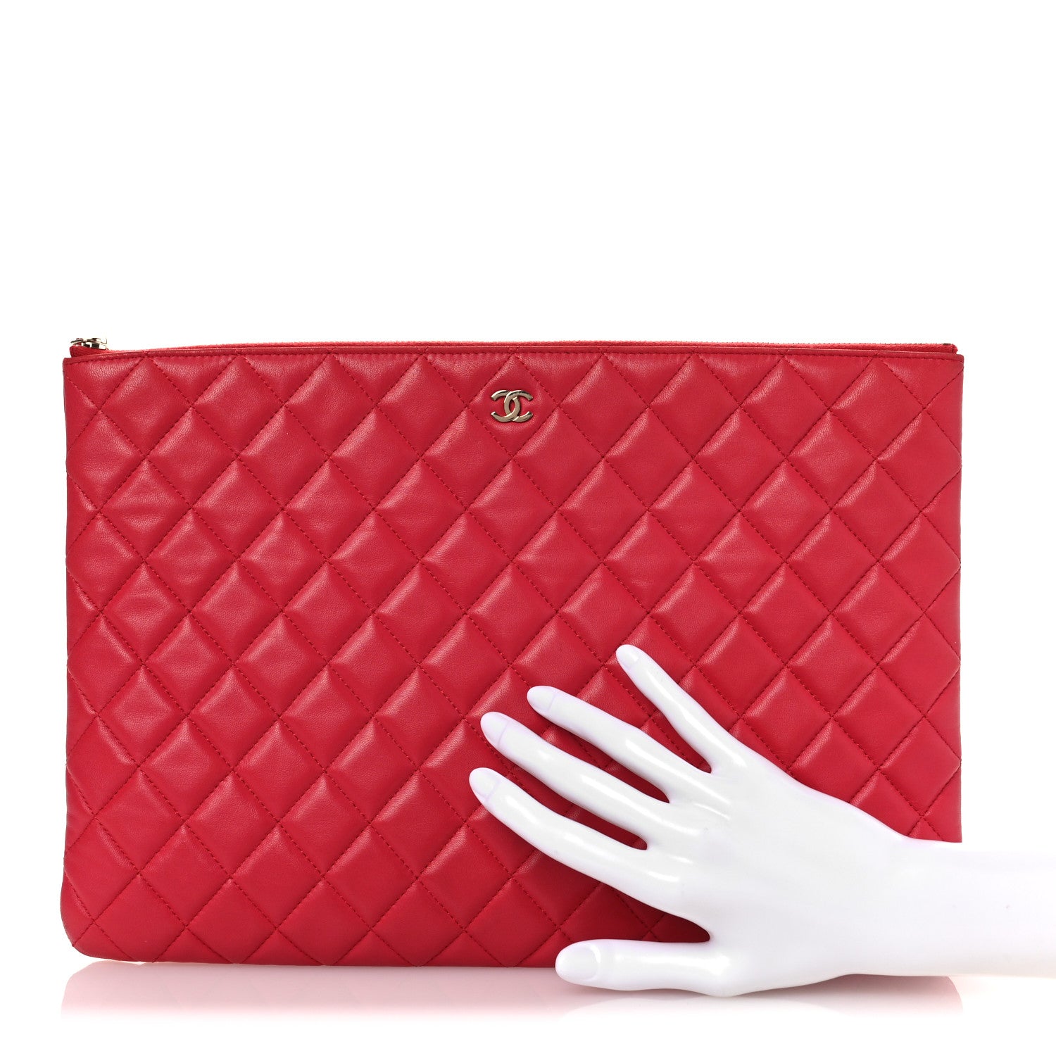 Chanel Lambskin Quilted Large Cosmetic Case Red 2 of 16