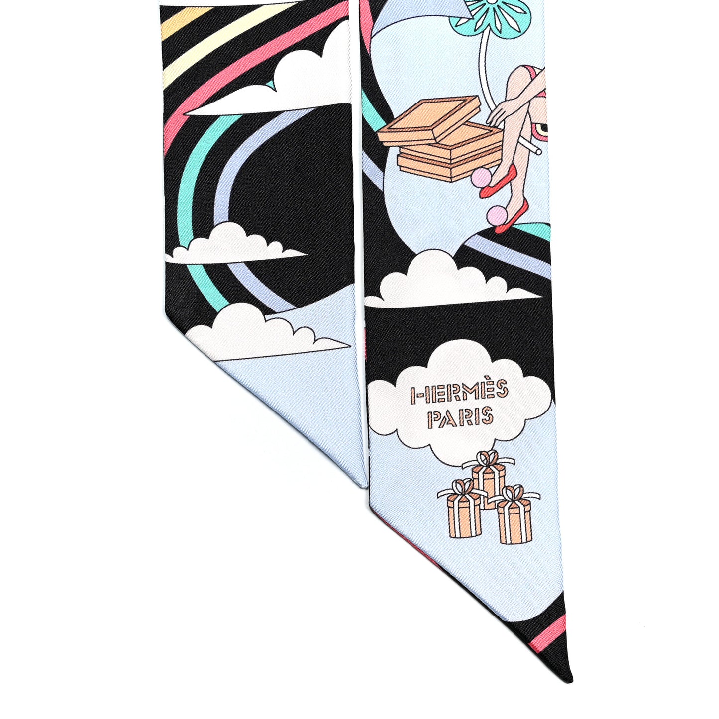 Silk Carres Volants Twilly Black Ciel Multicolor