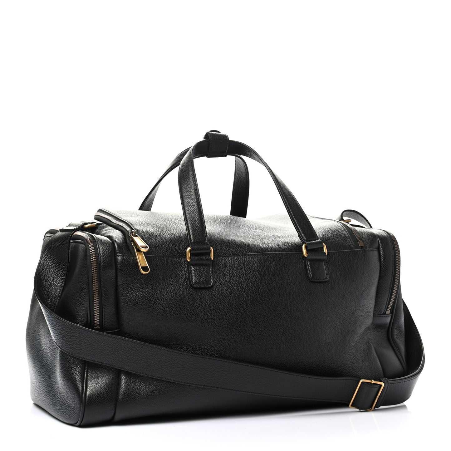 Grained Calfskin Logo Duffle Bag Black