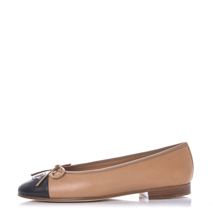 Chanel Lambskin Cap Toe Ballerina Flats 36 Beige Black 1 of 8