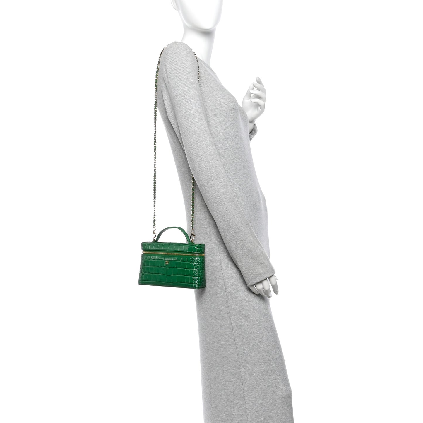 Calfskin Crocodile Embossed Crococo Exoticoco Vanity With Chain Emerald