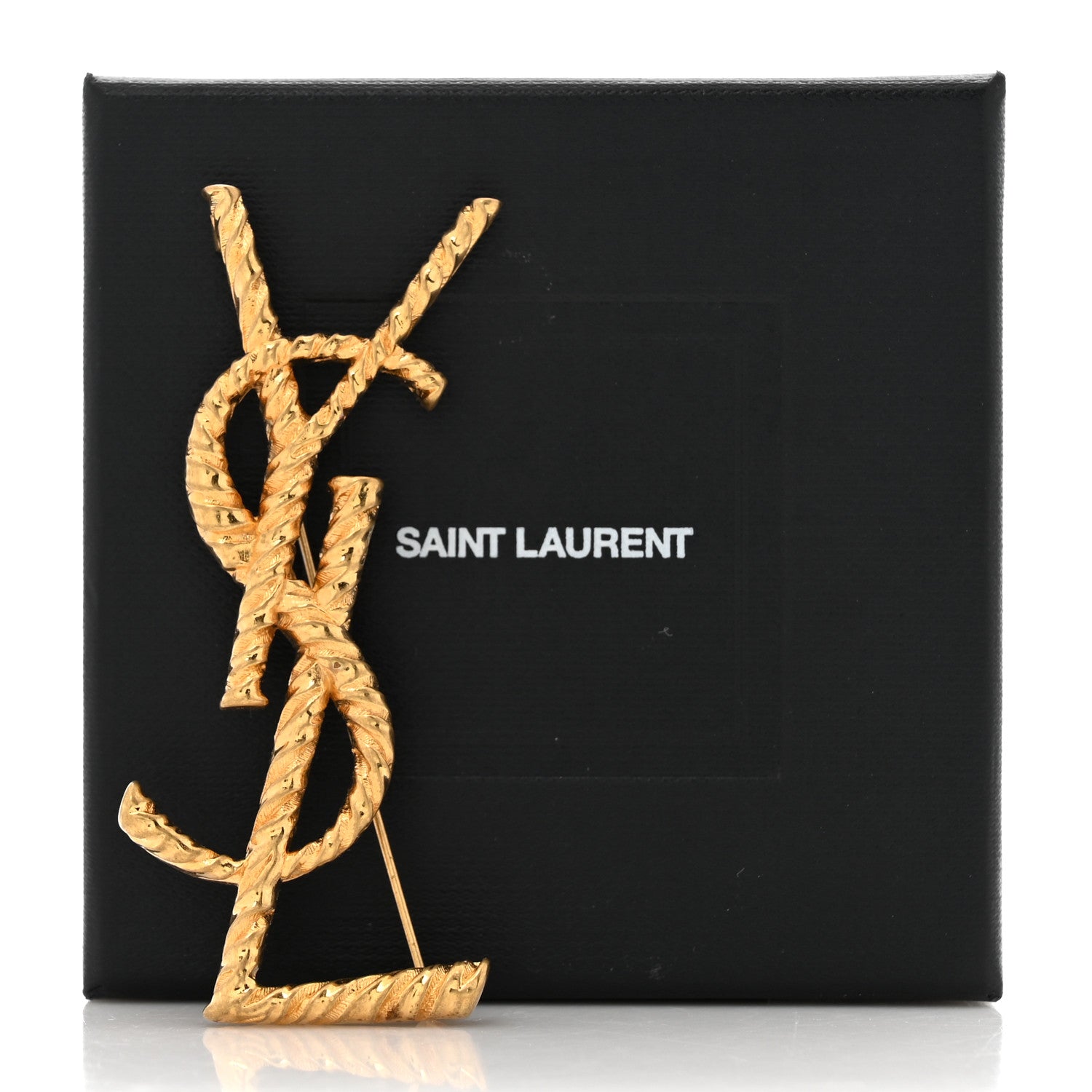 Saint Laurent Brass Cassandre YSL Twisted Brooch Gold 4 of 4