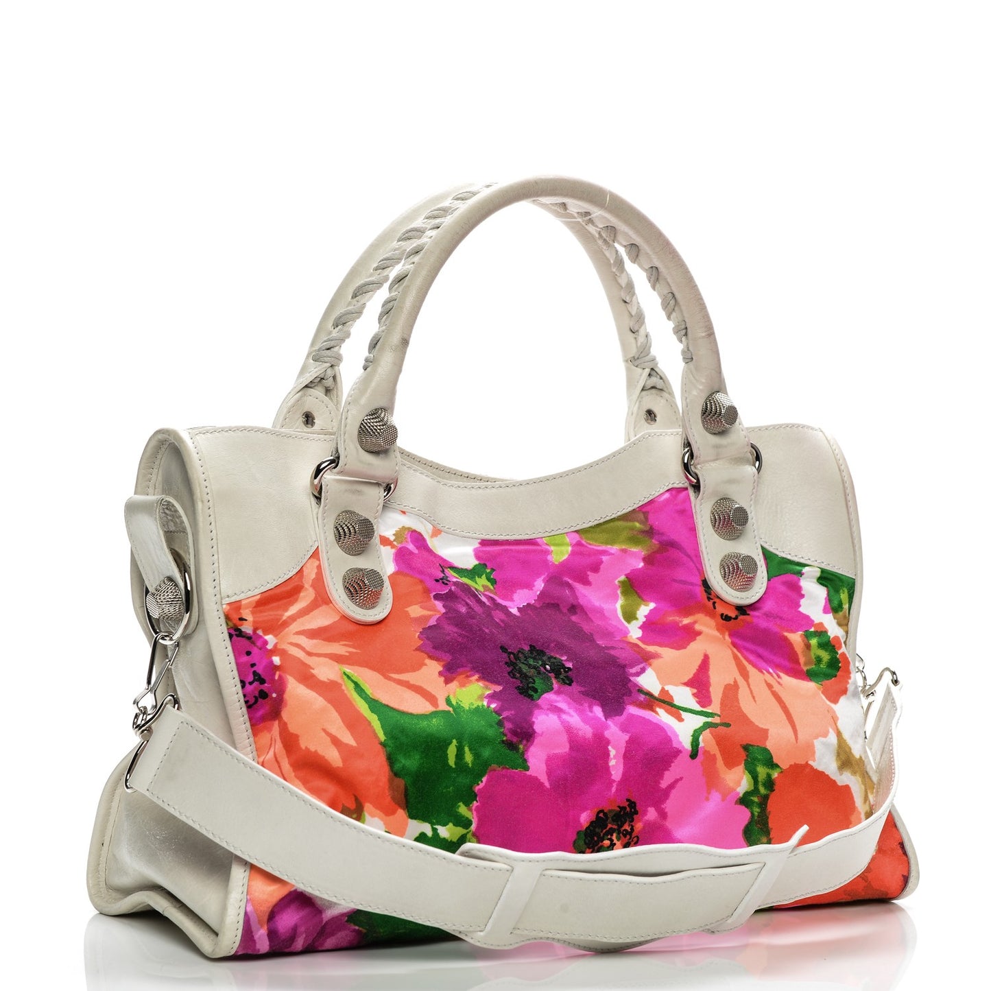 Agneau Canvas Floral Giant 21 Silver Hardware City White