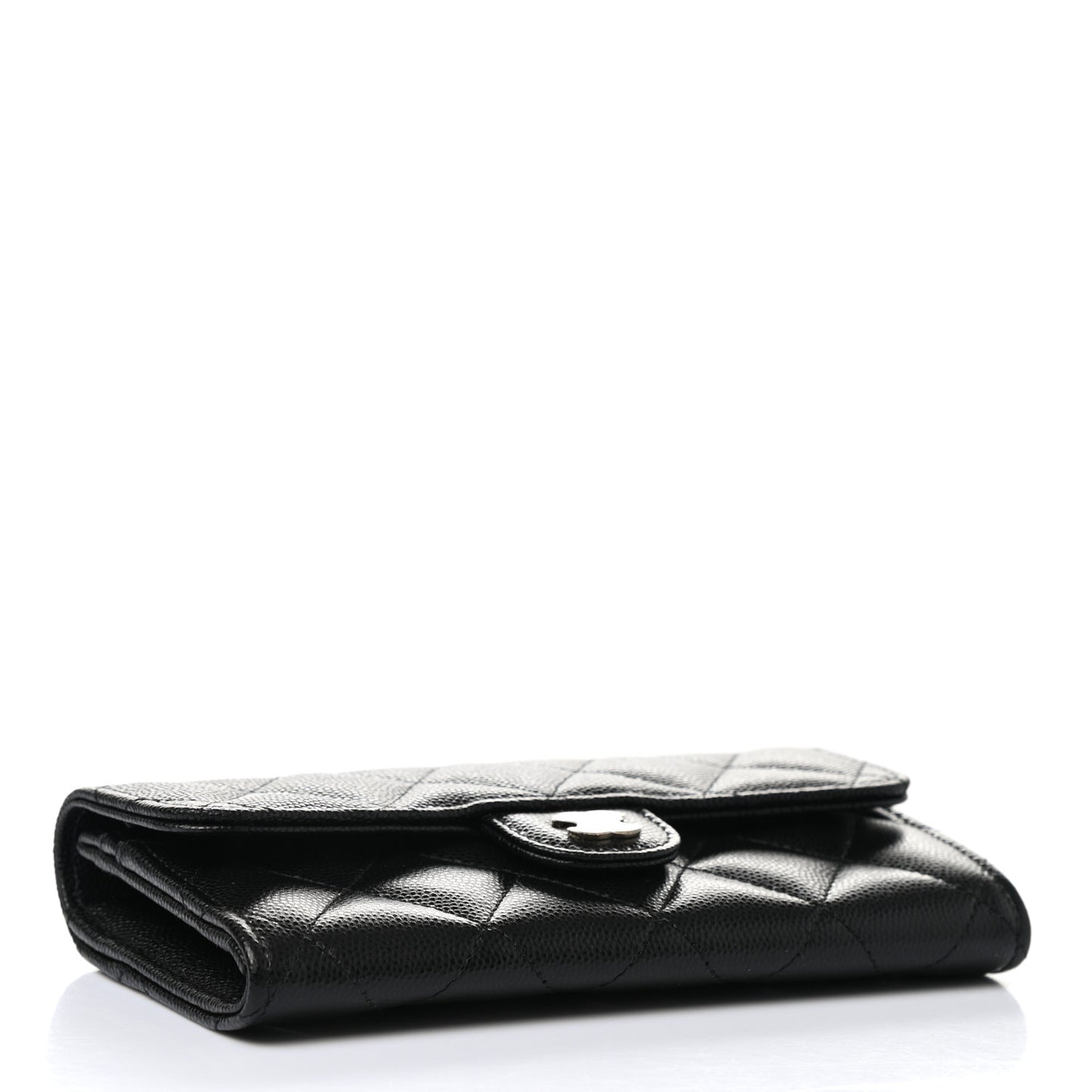 Caviar Quilted Medium Gusset Flap Wallet Black