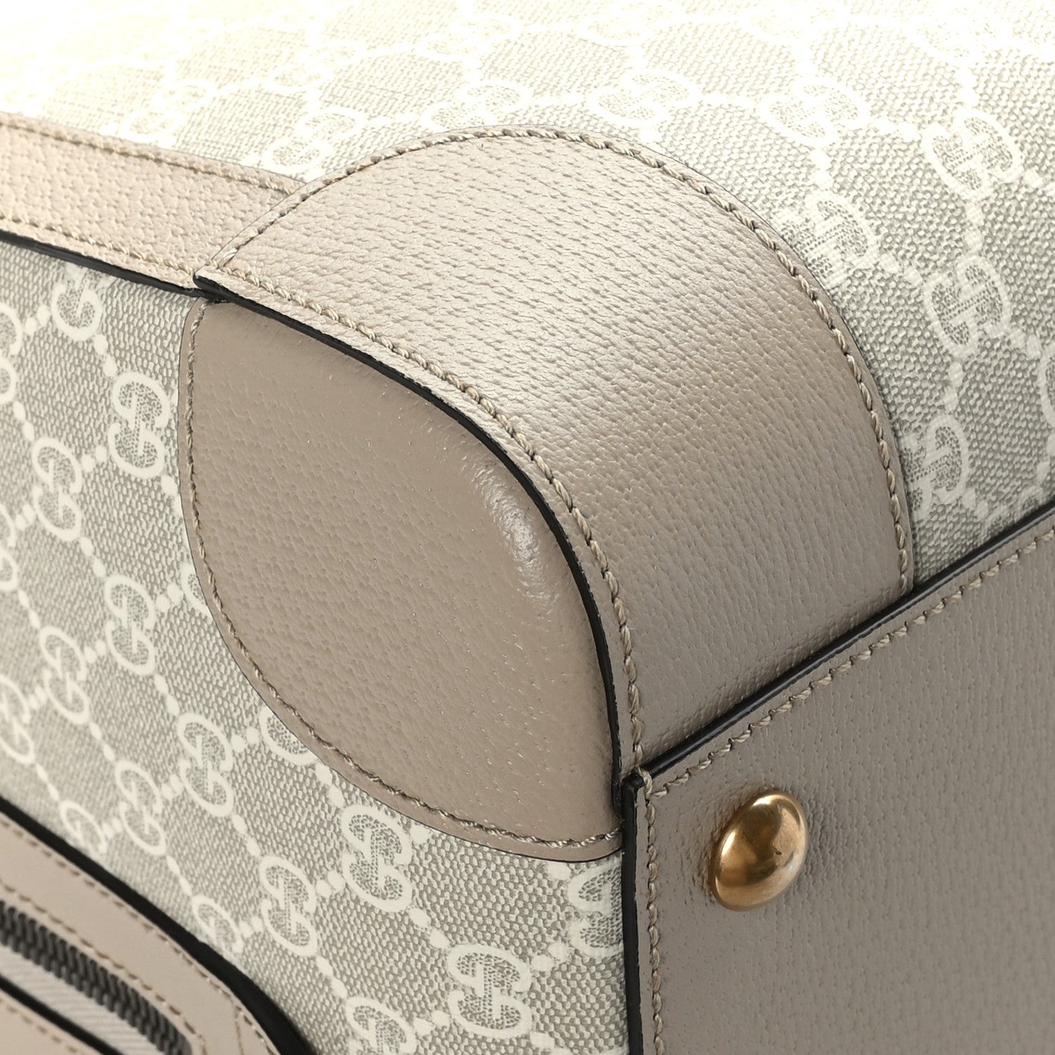 Gucci GG Supreme Monogram Textured Dollar Calfskin Web Medium Savoy Duffle Bag Beige Mystic White Oatmeal 7 of 10