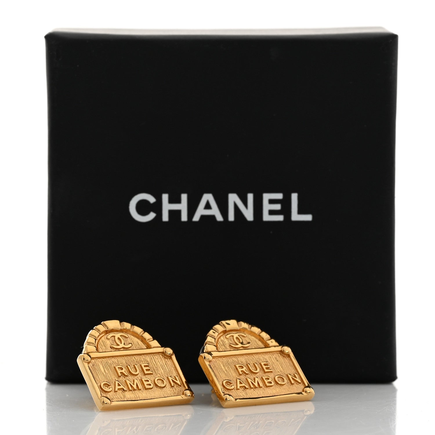 Chanel Metal Rue Cambon Earrings Gold 5 of 5
