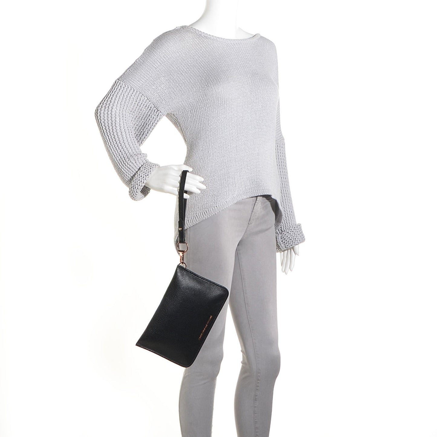 Pebbled Leather Prisma Wristlet Black With Rose Gold Hardware