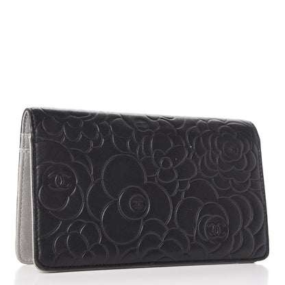 Chanel Lambskin Camellia Embossed Yen Wallet Black 3 of 15