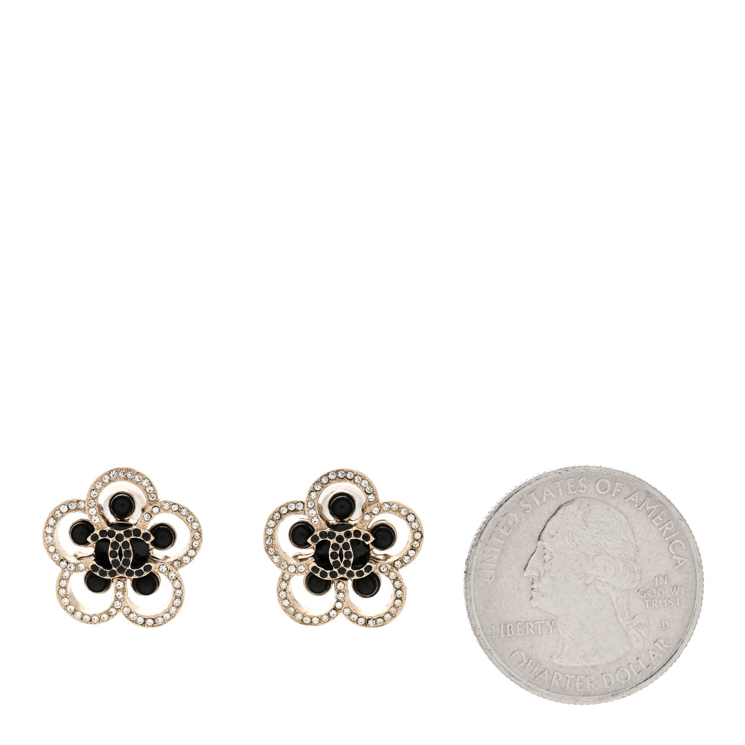 Chanel Crystal CC Camellia Earrings Black Gold 2 of 5