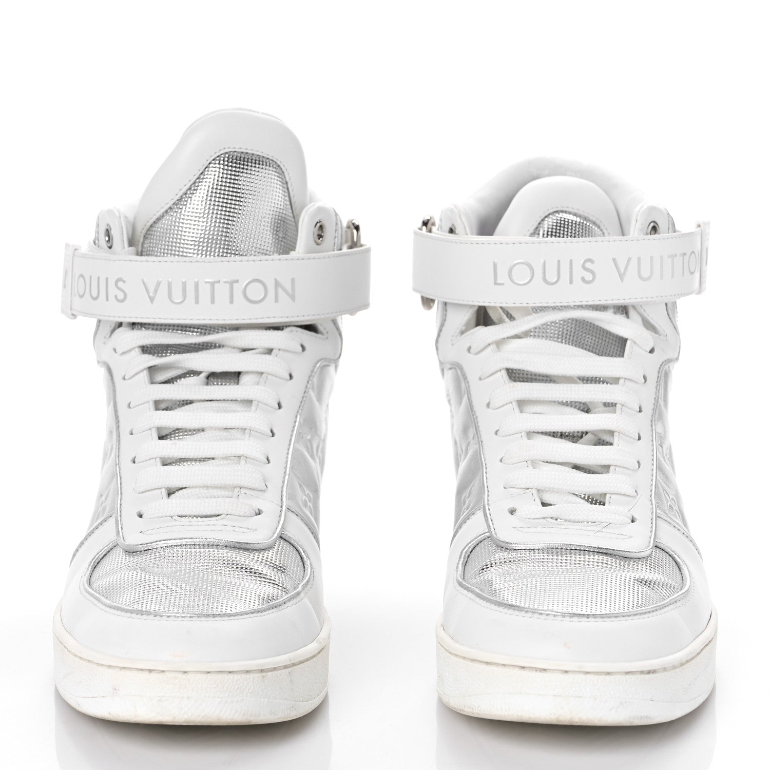 Louis Vuitton Metallic Calfskin Embossed Monogram Boombox Sneakers 38 White Silver 2 of 16