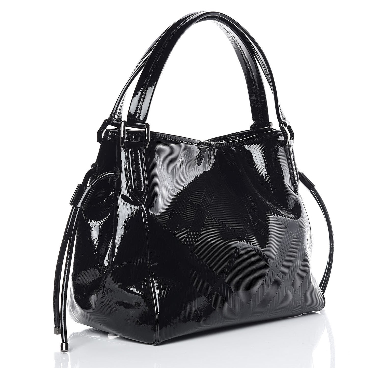 Patent Check Embossed Small Bilmore Tote Black