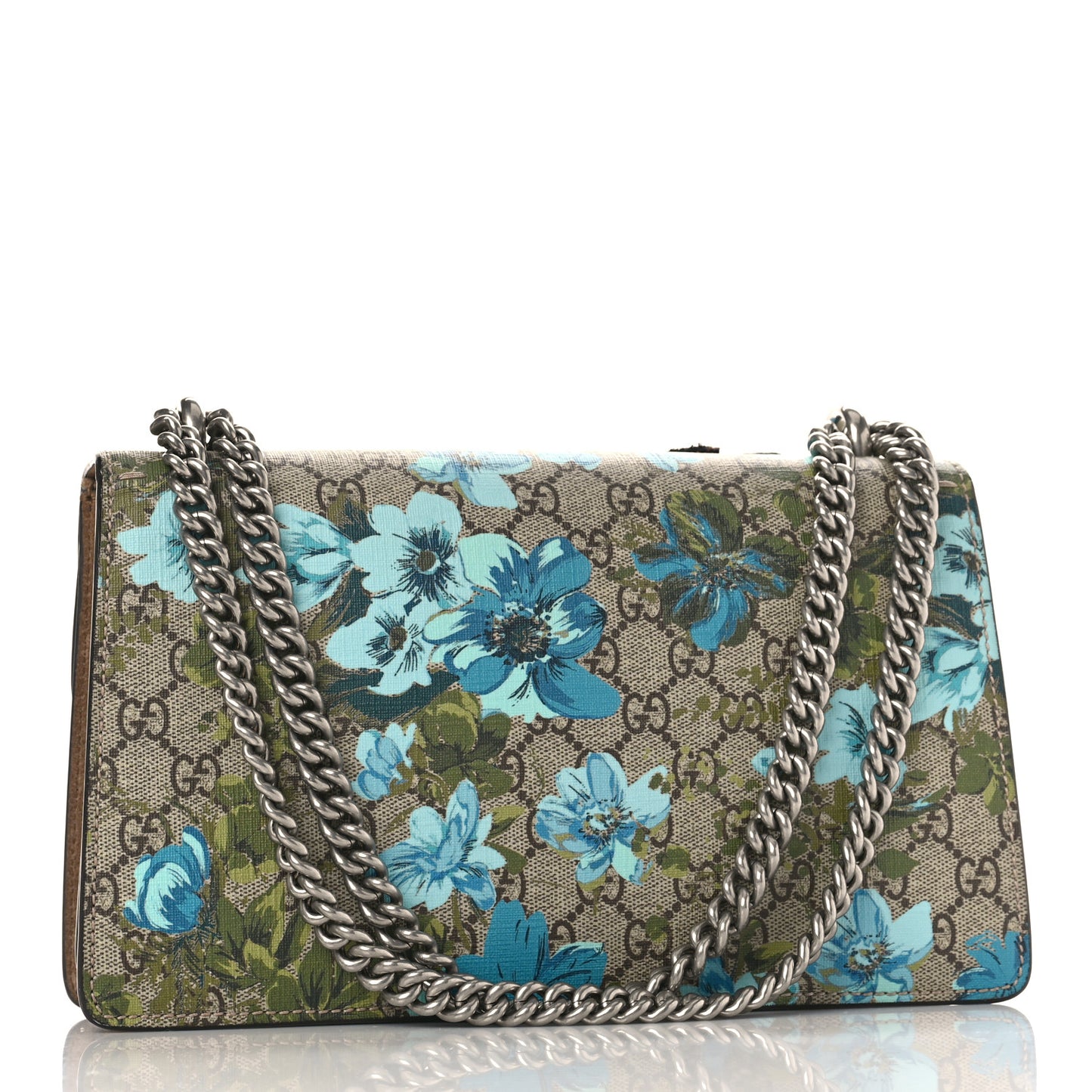 GG Supreme Monogram Blooms Print Embroidered Small Dionysus Shoulder Bag Blue Taupe