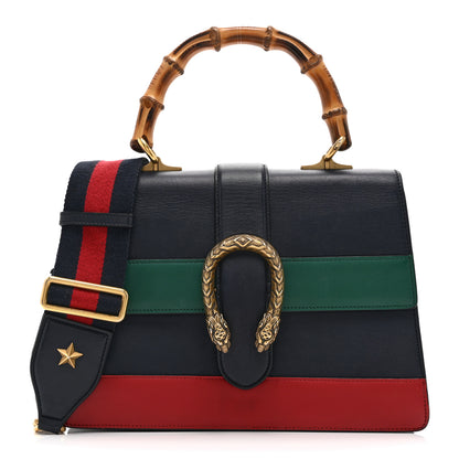 Gucci Moon Calfskin Bamboo Web Medium Dionysus Top Handle Bag Blue Emerald Hibiscus Red 1 of 11