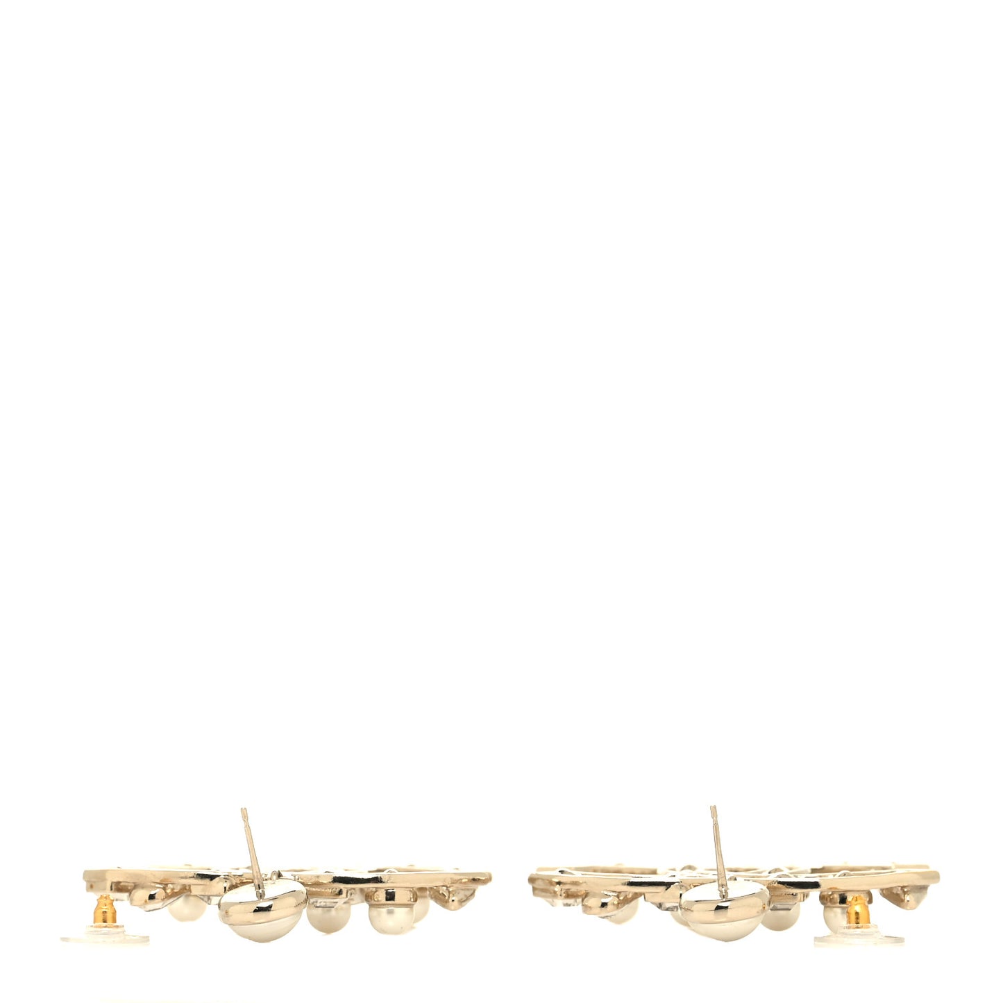 Metal Glass Pearl CC Crystal Snowfall CC Drop Earrings Light Gold