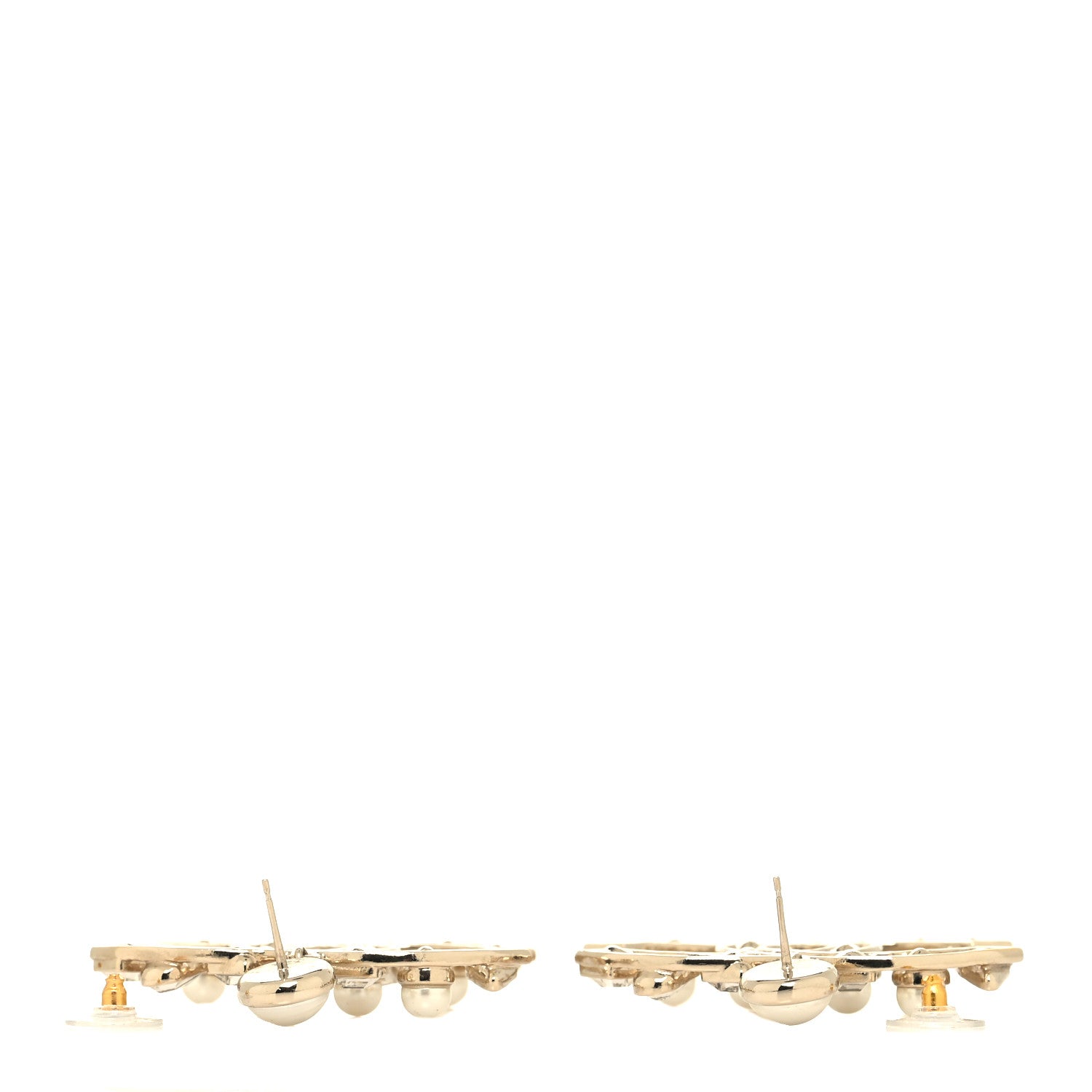 Chanel Metal Glass Pearl CC Crystal Snowfall CC Drop Earrings Light Gold 3 of 4