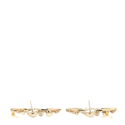 Chanel Metal Glass Pearl CC Crystal Snowfall CC Drop Earrings Light Gold 3 of 4