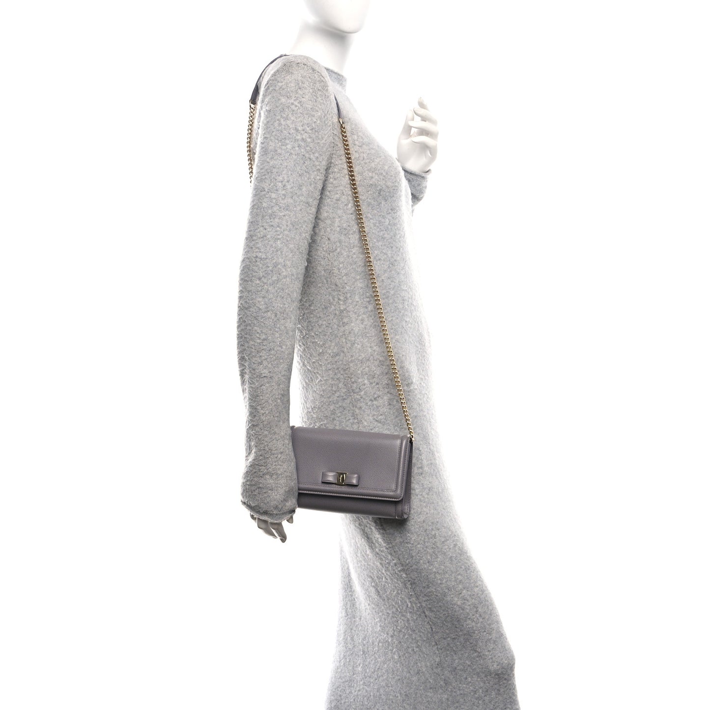 Pebble Calfskin Mini Vara Bow Crossbody Bag Urban Grey