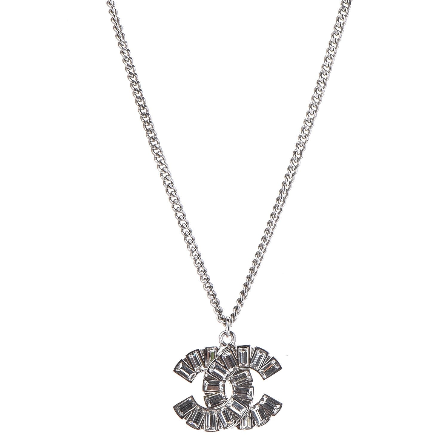 Chanel Baguette Crystal CC Necklace Silver 1 of 6