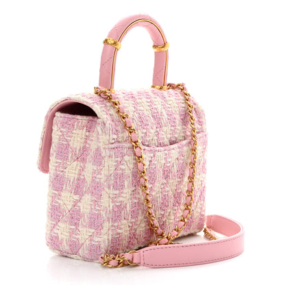 Chanel Tweed Handle Crush Top Handle Flap Bag Pink Ecru 3 of 9