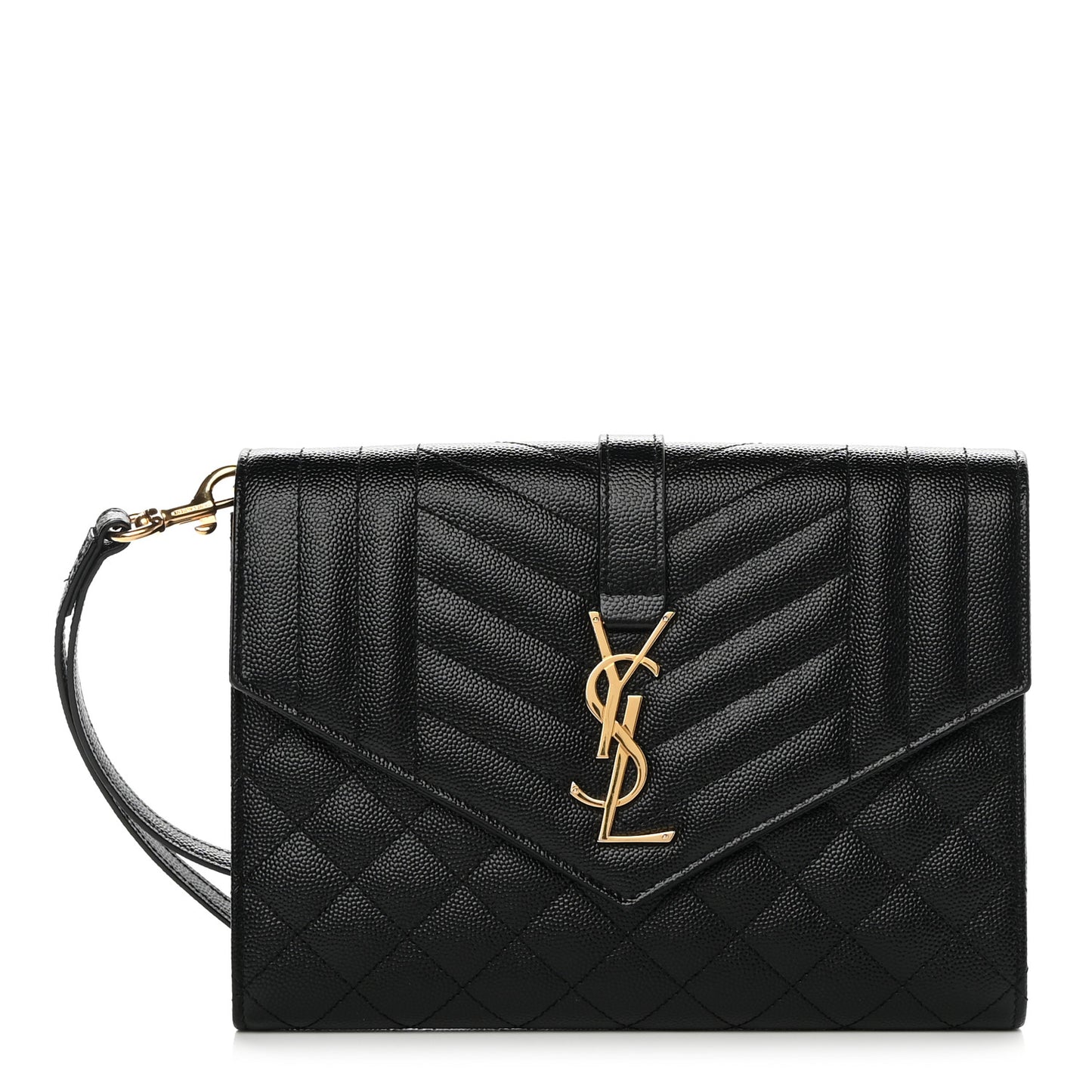 Grain De Poudre Textured Mixed Matelasse Triquilt Monogram Clutch Black