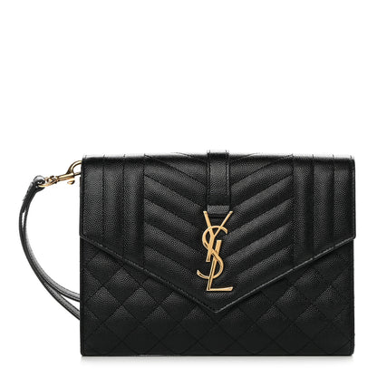 Saint Laurent Grain De Poudre Textured Mixed Matelasse Triquilt Monogram Clutch Black 1 of 9