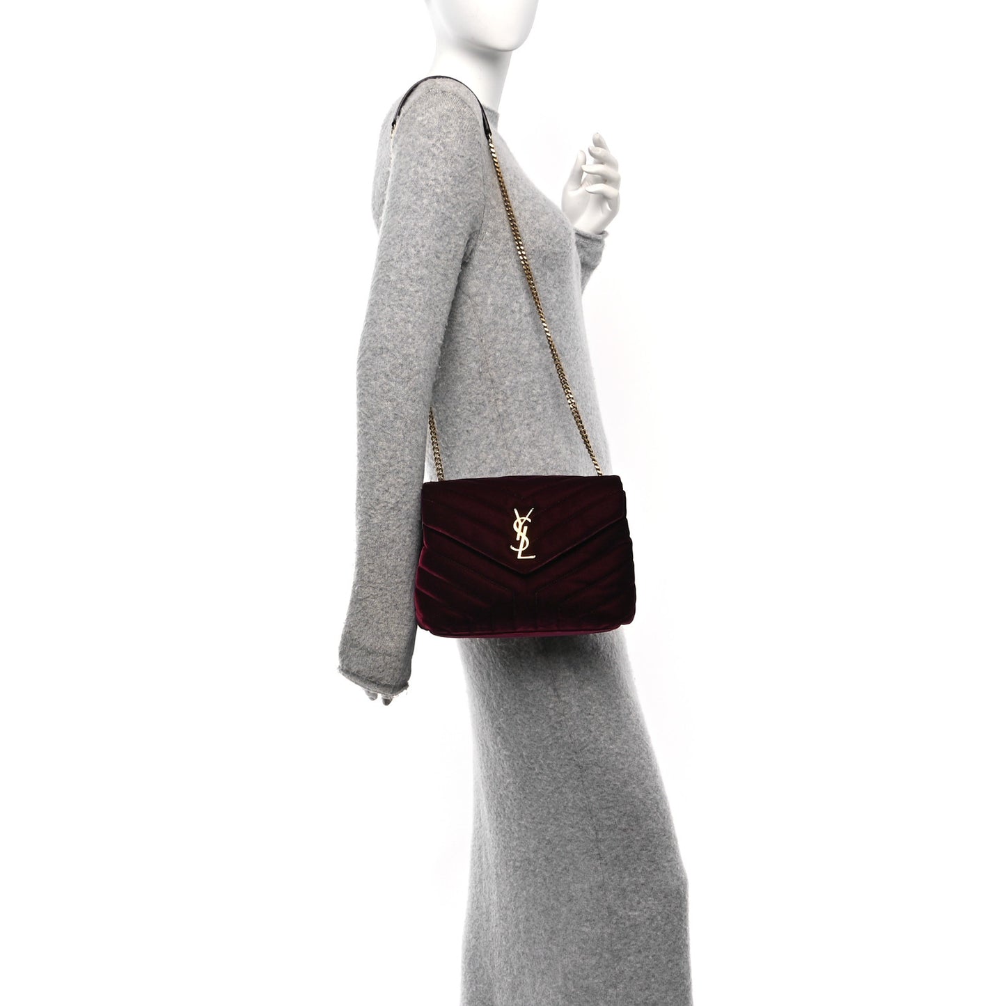 Velvet Y Quilted Monogram Small Loulou Chain Satchel Burgundy