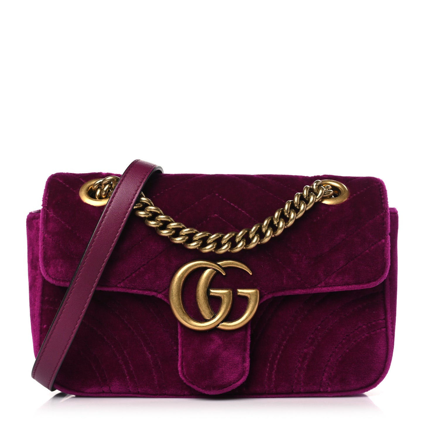 Velvet Matelasse Mini GG Marmont Shoulder Bag Fuchsia Violet Cyclamen