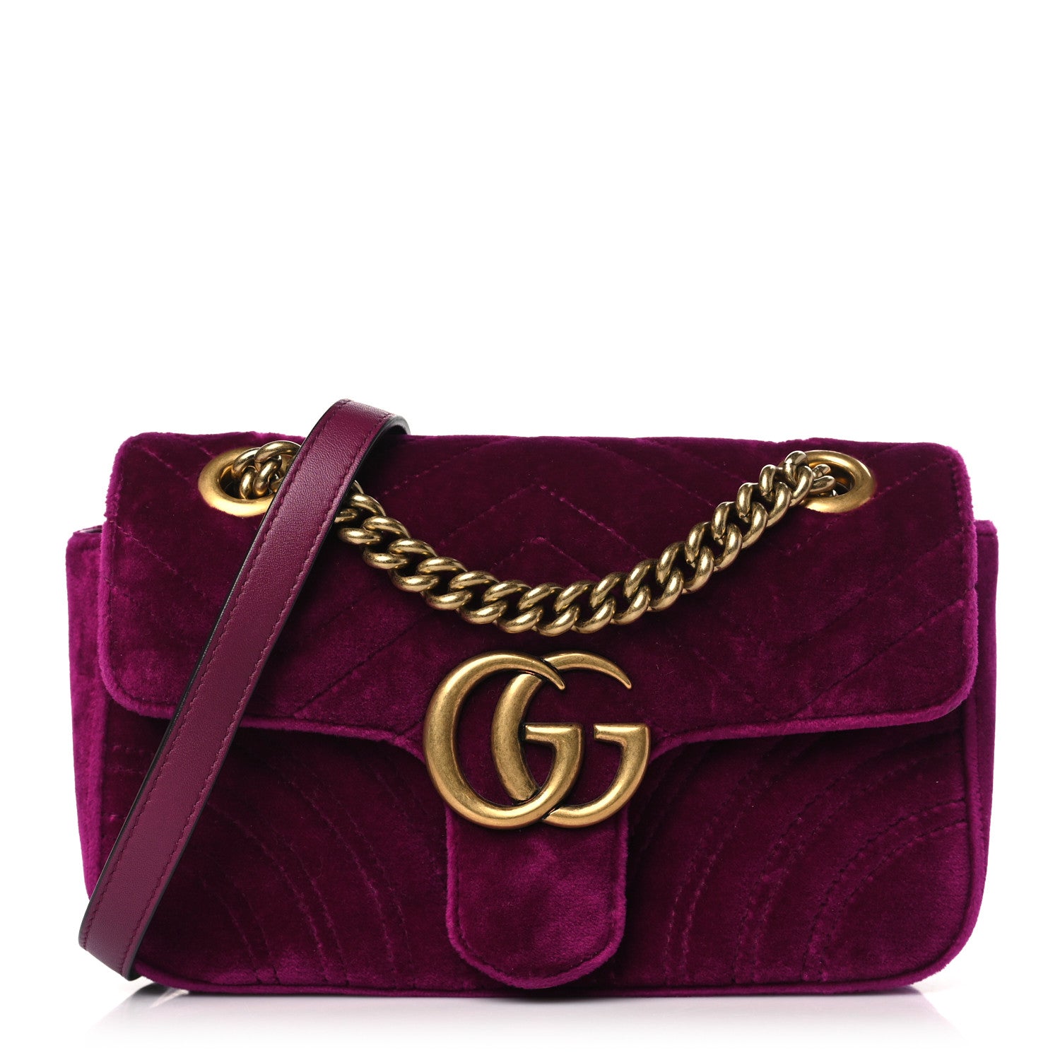 Gucci Velvet Matelasse Mini GG Marmont Shoulder Bag Fuchsia Violet Cyclamen 1 of 10