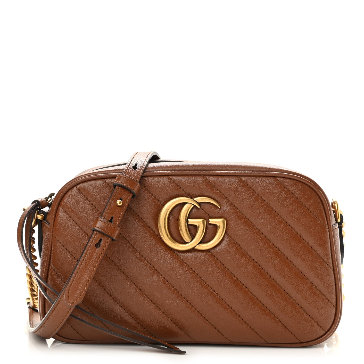 Gucci Glazed Calfskin Matelasse Diagonal Small GG Marmont Chain Shoulder Bag Cuir 1 of 11