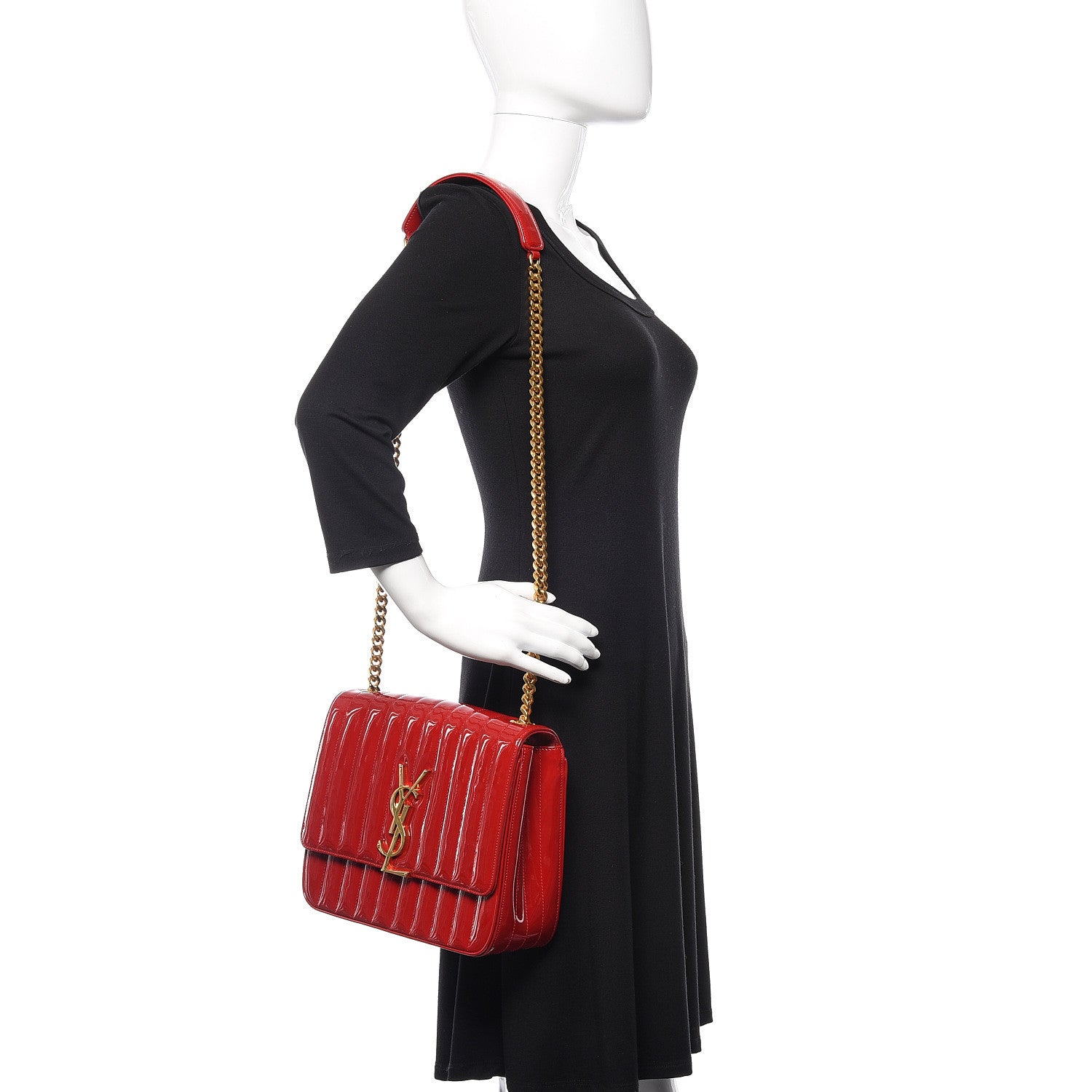 Saint Laurent Patent Calfskin Matelasse Monogram Medium Vicky Chain Bag Rouge Eros 2 of 11