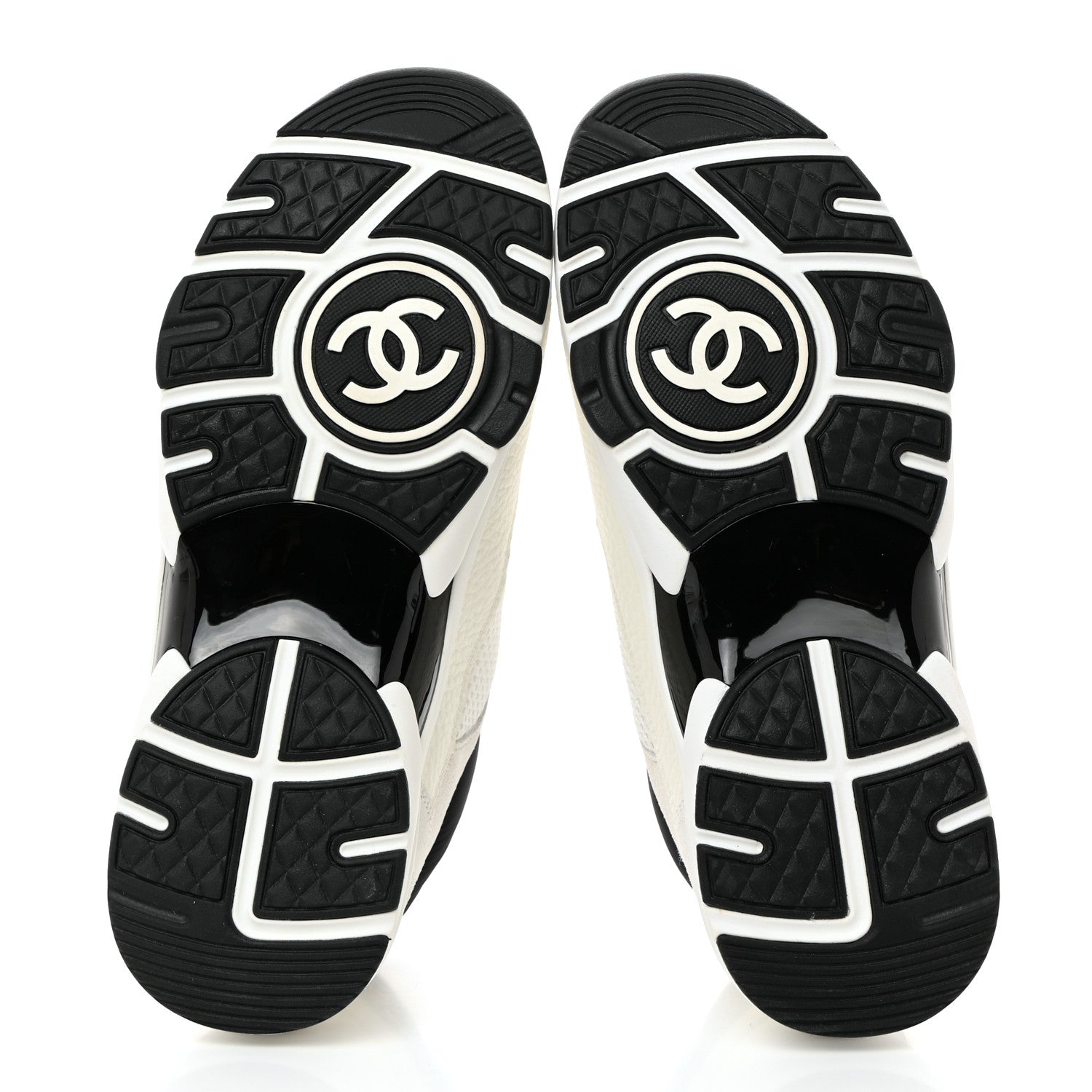 Chanel Mesh Suede Calfskin Grained Calfskin Womens CC Sneakers 37 White Black 5 of 9