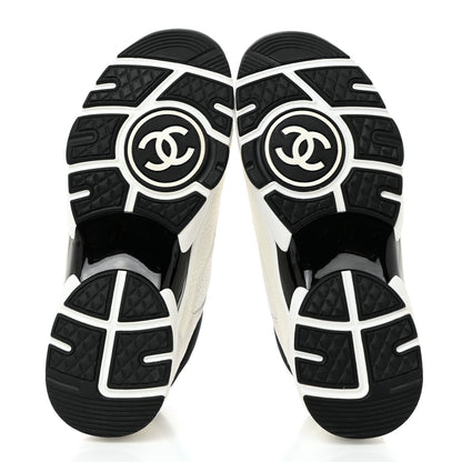 Chanel Mesh Suede Calfskin Grained Calfskin Womens CC Sneakers 37 White Black 5 of 9
