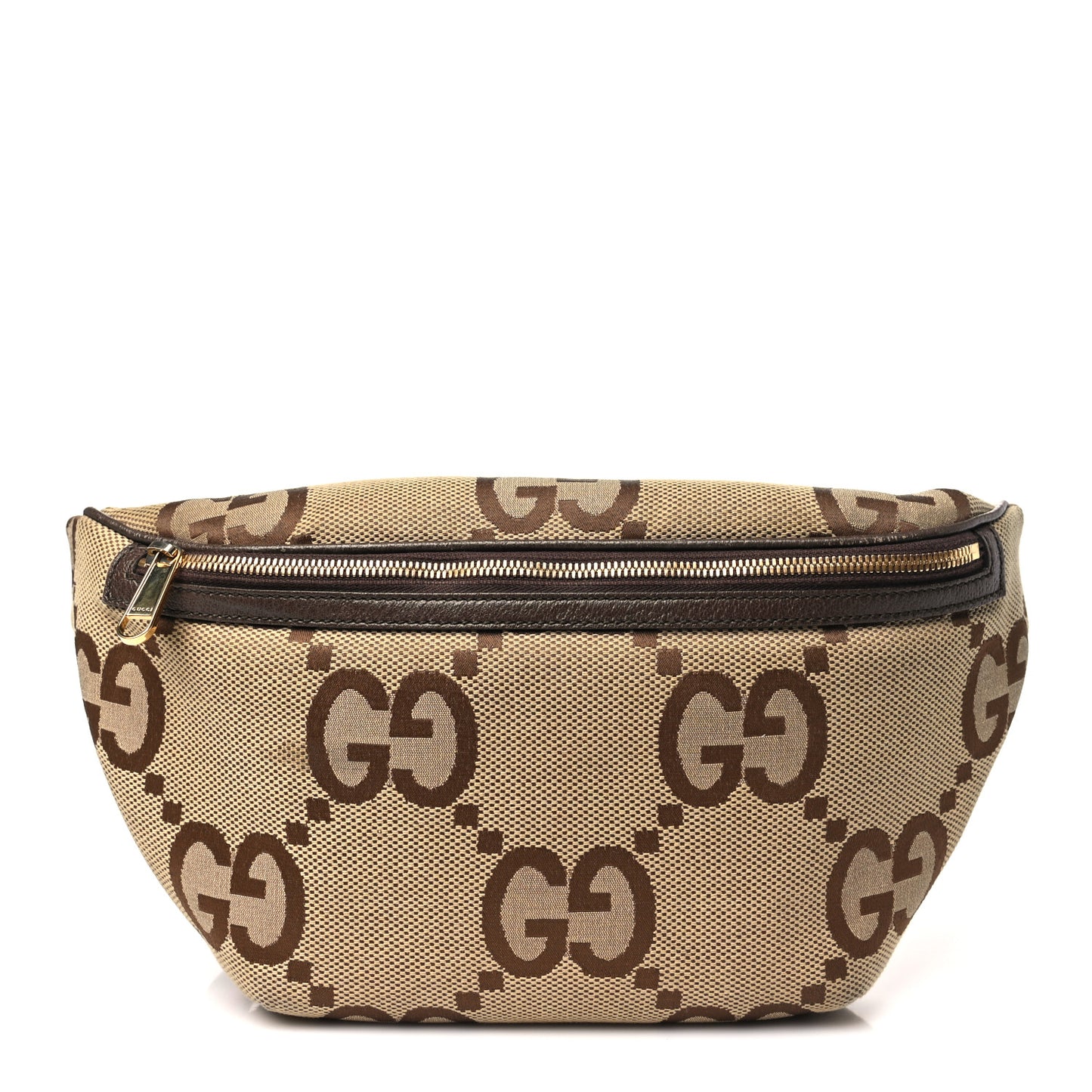 Monogram Jumbo GG Textured Dollar Calfskin Web Belt Bag Camel Ebony New Acero