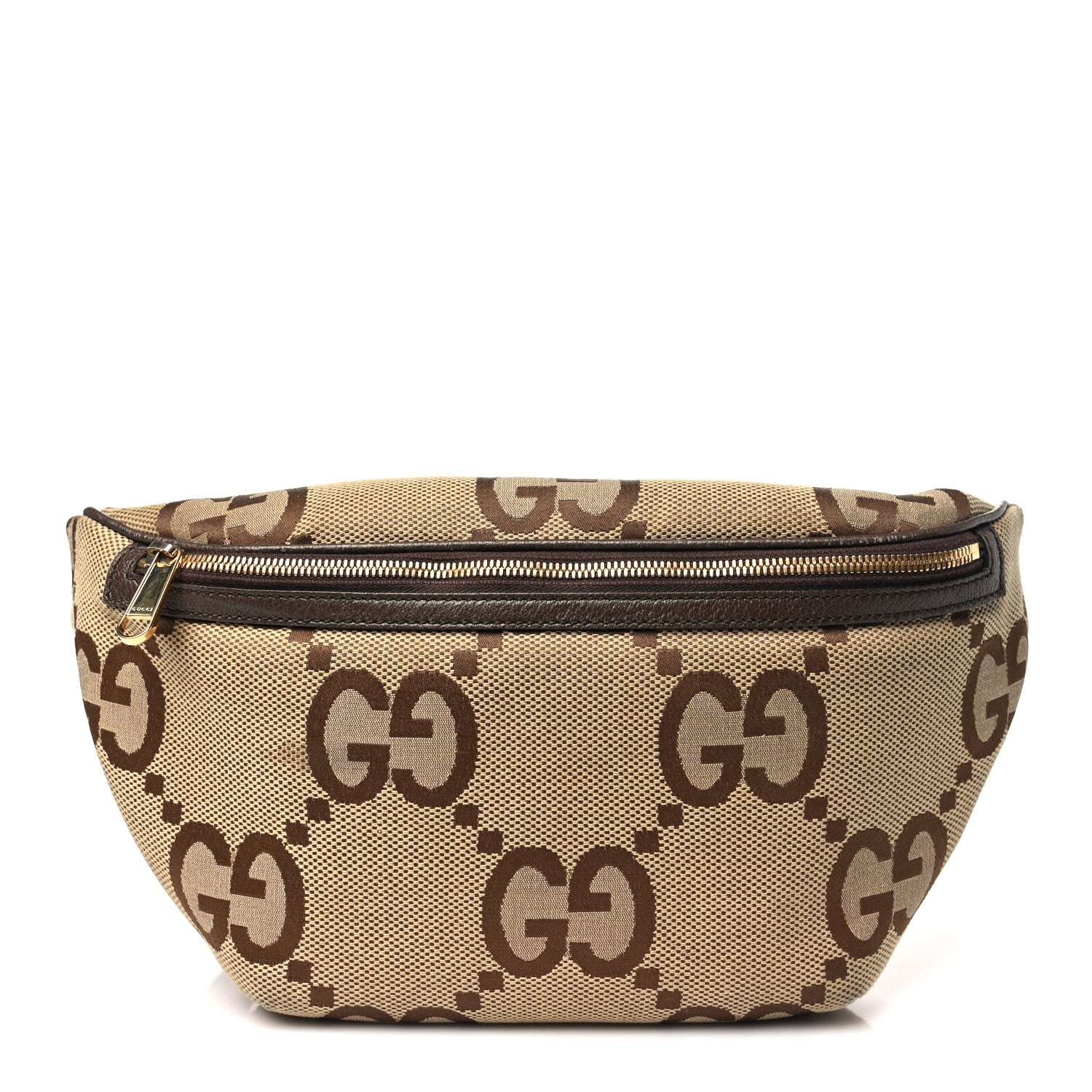 Gucci Monogram Jumbo GG Textured Dollar Calfskin Web Belt Bag Camel Ebony New Acero 1 of 10