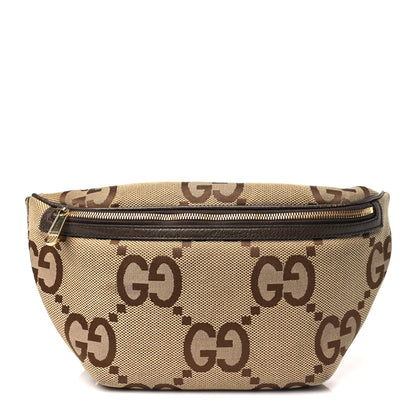 Gucci Monogram Jumbo GG Textured Dollar Calfskin Web Belt Bag Camel Ebony New Acero 1 of 10