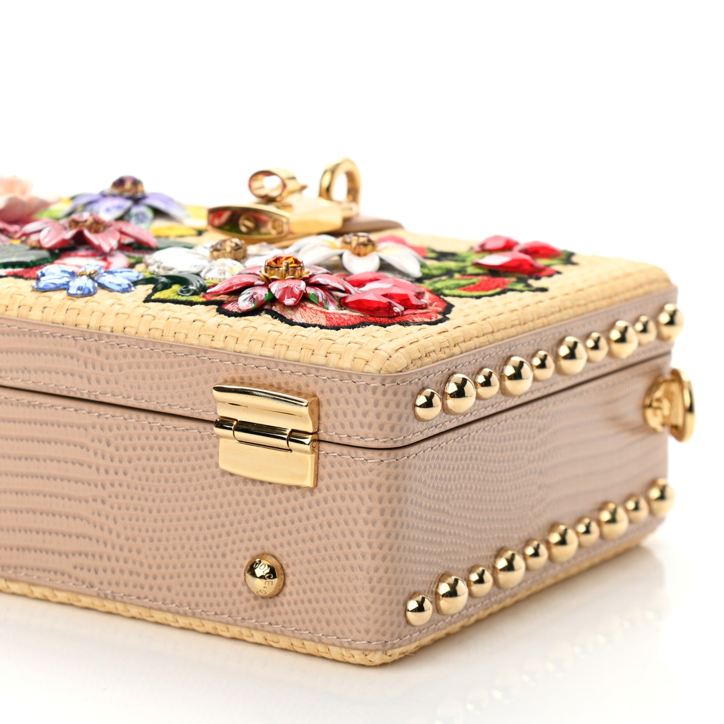 Dauphine Crystal Rose Embellished Lily Box Bag Beige