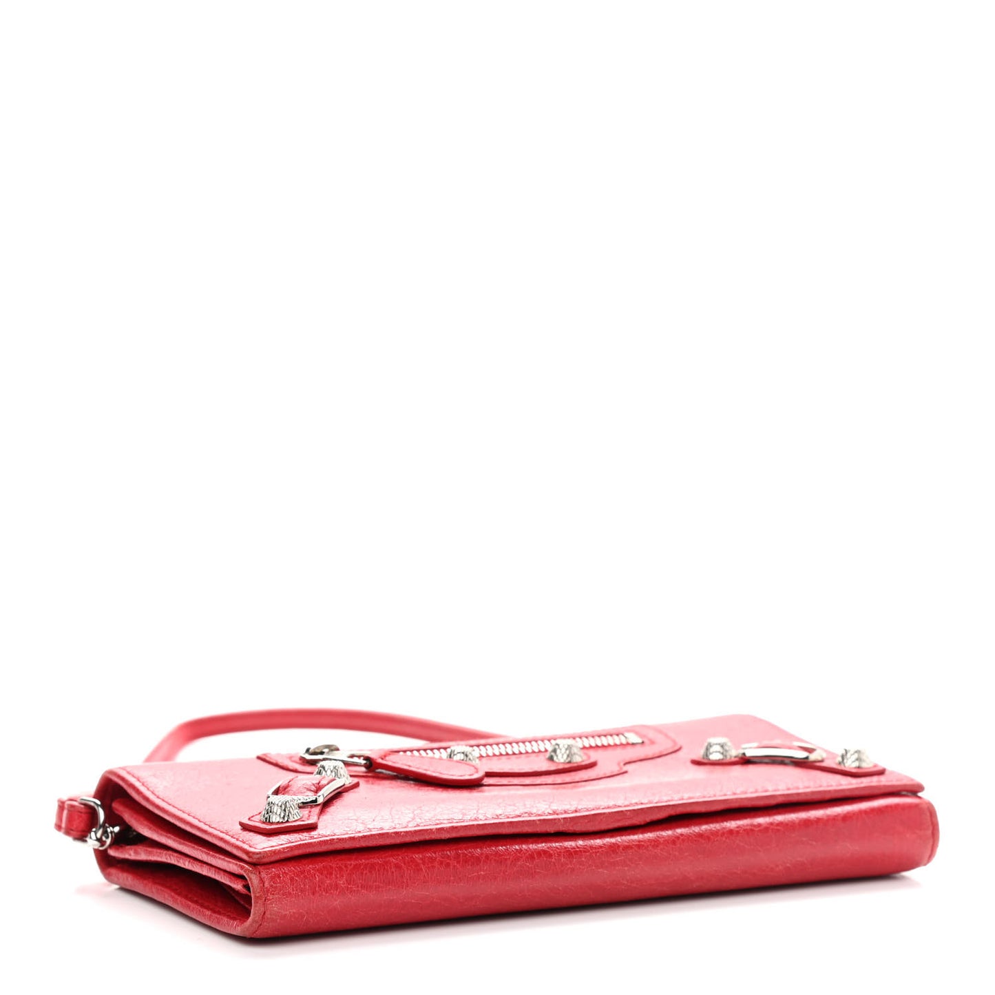 Agneau Giant 12 Silver Hardware Continental Wallet on Strap Rouge Cardinal