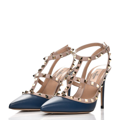 Valentino Garavani Nappa Rockstud Ankle Strap 100mm Pumps 38.5 Peacock Poudre 2 of 8