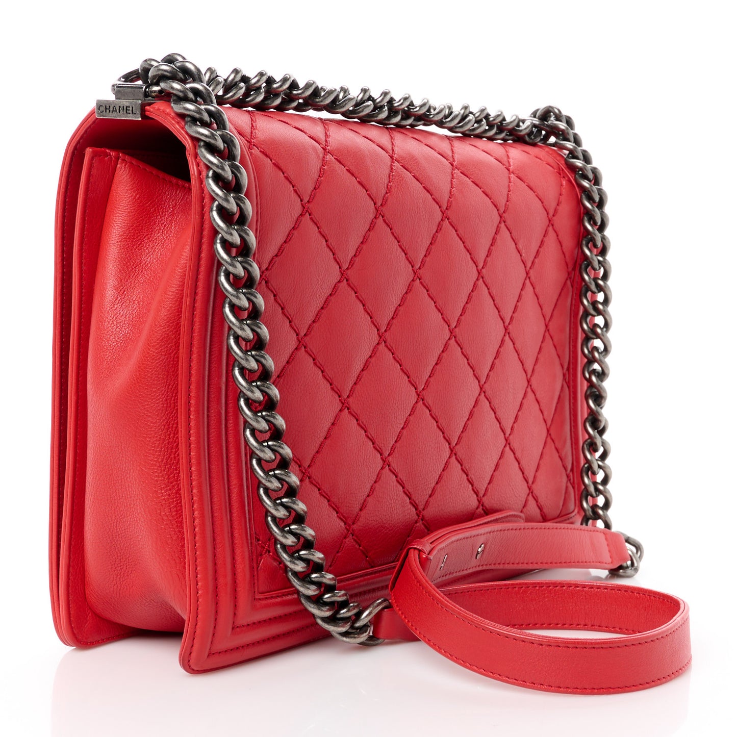 Calfskin Double Stitch New Medium Boy Flap Red